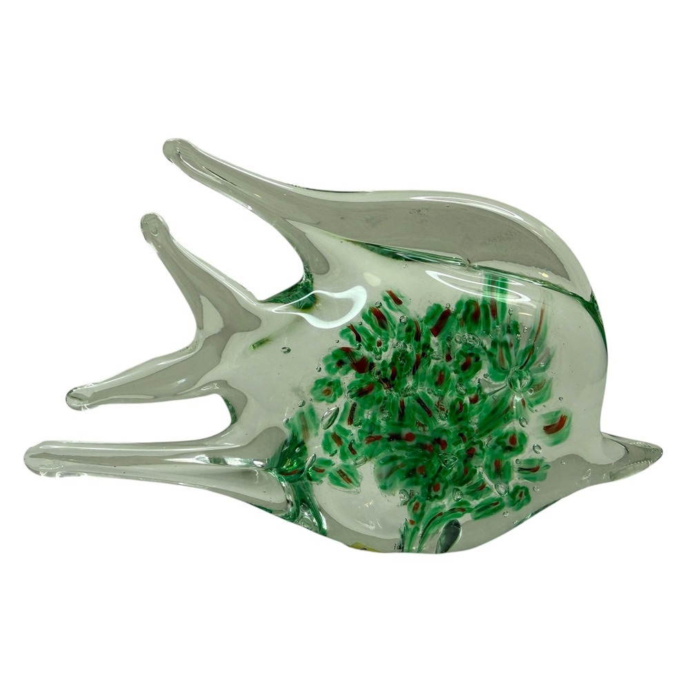 Murano Millefiori Hand Blown Glass Fish Figurine Paperweight Art Sculpture 3.5in